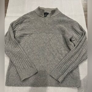 [XL]Enzo Moutorani  Light Gray Wool Blend Textured Mix Knit 1/4 Zip Sweater